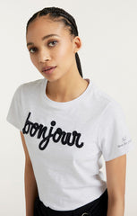 Women Shrunken Fringe Bonjour Tee White/Black