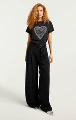 Women Rhinestone Love Letter Heart Tee Black/White