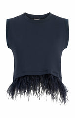 Women Cropped Feather Tee Navy