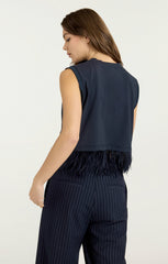 Women Cropped Feather Tee Navy