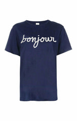 Women Sequined Bonjour Tee Navy/White