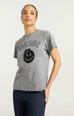 Women Pop Up Bonjour Shrunken Tee Heather Grey/Black