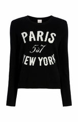 Women Paris New York Graphic Crewneck Pullover Black/Ivory