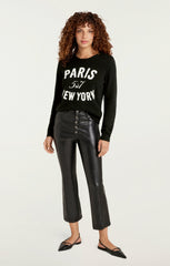 Women Paris New York Graphic Crewneck Pullover Black/Ivory