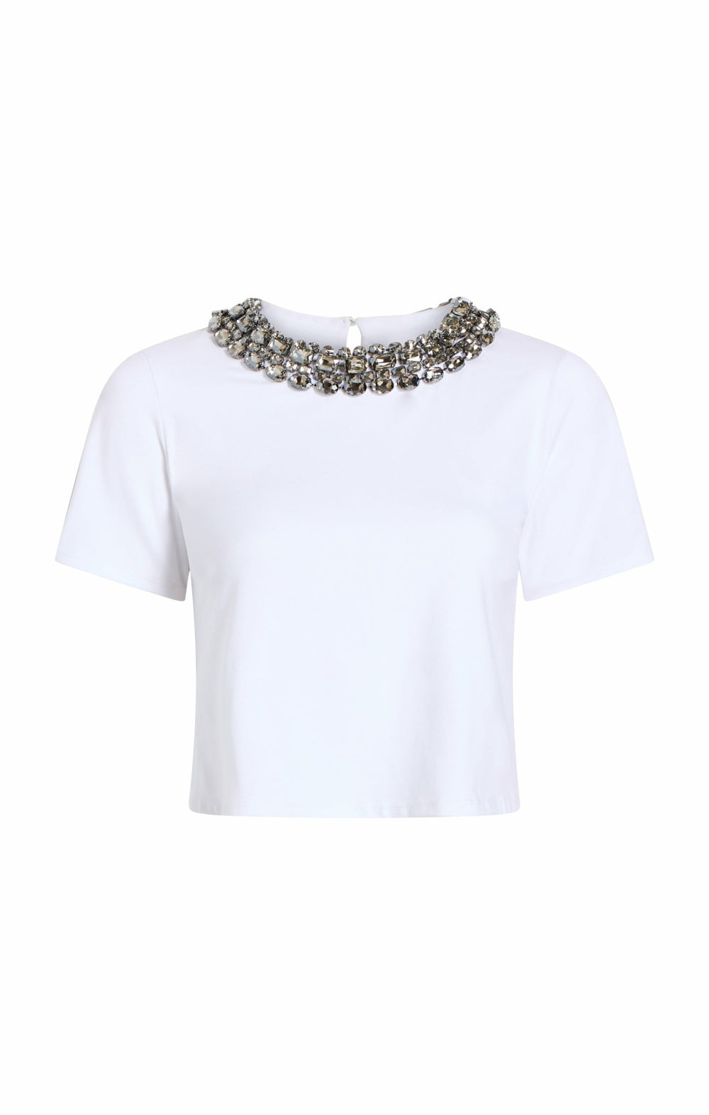 Women Chunky Necklace Shrunken Tee White