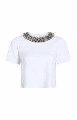 Women Chunky Necklace Shrunken Tee White