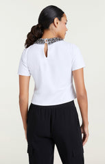 Women Chunky Necklace Shrunken Tee White