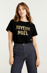 Women Foiled Joyeux Noel Tee Black/Gold