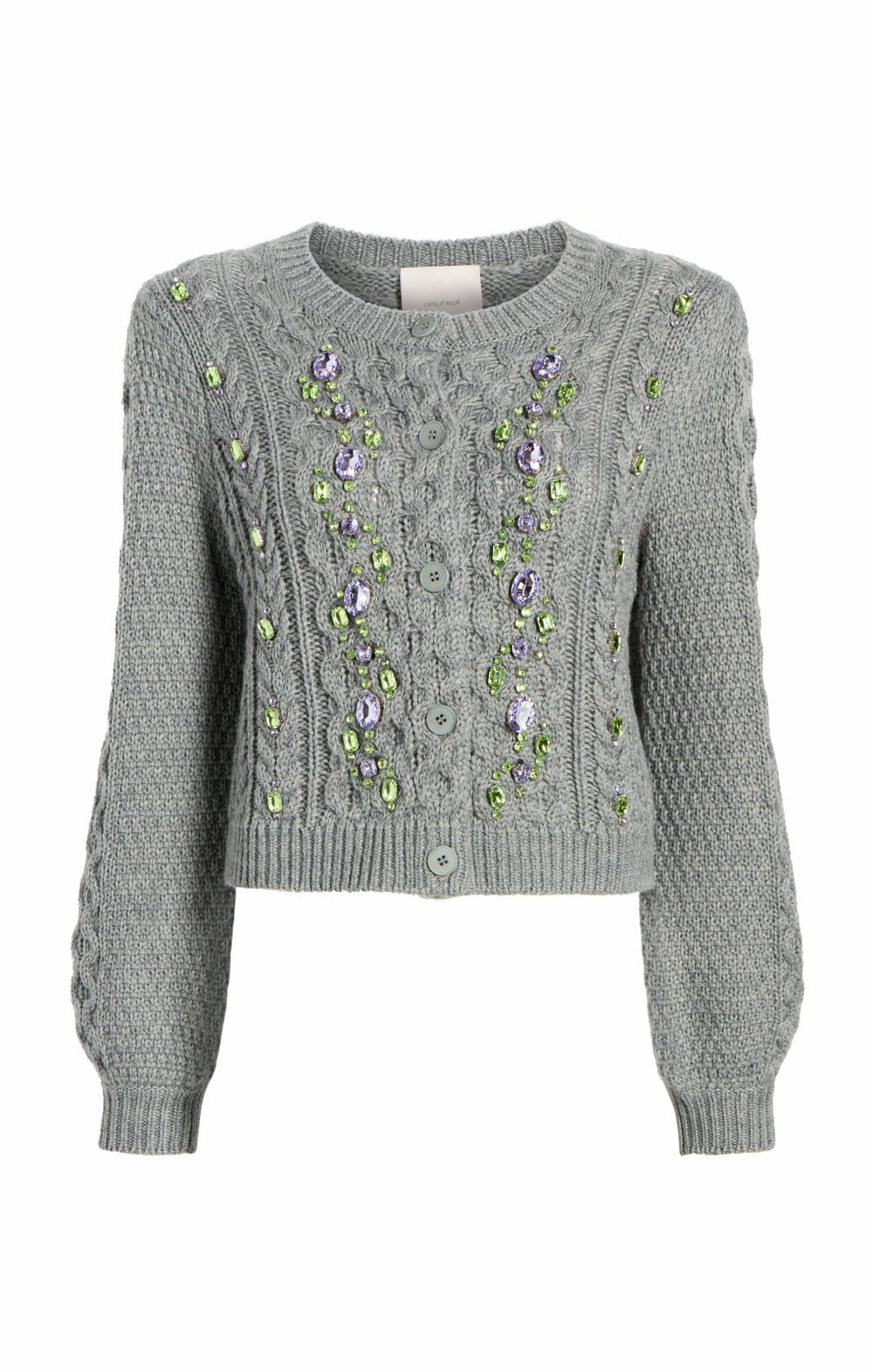 Women Joelle Embellished Cable Cardigan Charcoal Lilac/Green