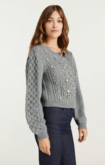 Women Joelle Embellished Cable Cardigan Charcoal Lilac/Green