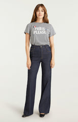 Women Paris Please Tee Heather Grey/White
