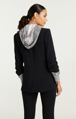Women Sequin Hooded Khloe Blazer Black/Silver