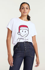 Women Smiley Joyeux Noel Tee White/Black