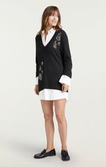Women Heatset Floral Embellished Deep V Santina Dress Black/White