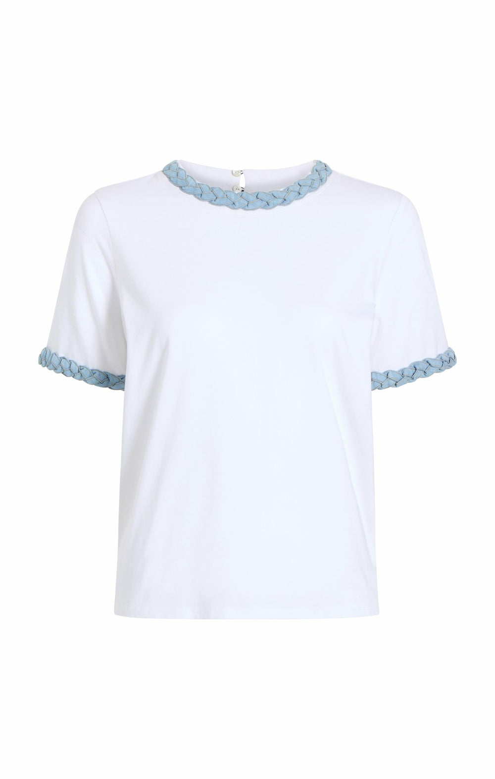 Women Denim Braided Tee White/Light Wash