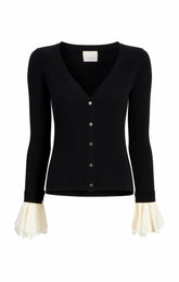 Women Bernadette Prestyled Ribbed Cardigan Black/Ivory