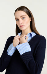 Women Deep V Remie Stripe Santina Dress Navy/French Blue
