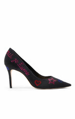 Women Juliet Heatset Linen Pointed Pump Black/Multi