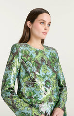 Women Sequin Damask Aspen Jacket Light Cyan Multi