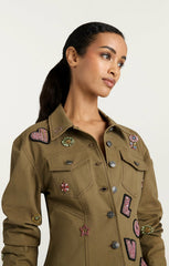 Women Ditsy Love Scrunched Canyon Jacket Dark Olive/Multi
