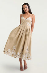 Women Trailing Peonies Maude Dress Khaki/White