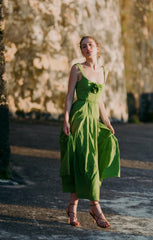 Women Flower Joisian Dress Salted Lime