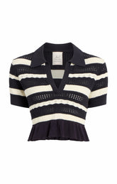 Women Elvire Knit Polo Pullover Navy/Ivory