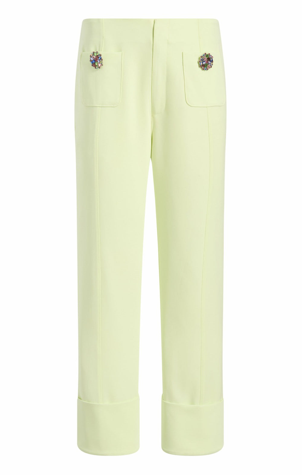 Women Rhinestone Button Pamela Pant Lime Cream