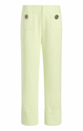 Women Rhinestone Button Pamela Pant Lime Cream