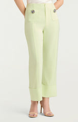 Women Rhinestone Button Pamela Pant Lime Cream