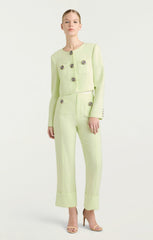 Women Rhinestone Button Pamela Pant Lime Cream