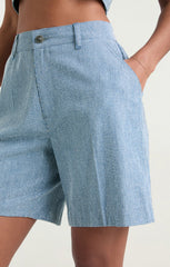 Women Chambray Heatset Patricia Short Medium Blue