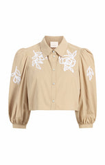Women Trailing Peonies Tilda Top Khaki/White