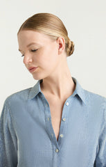Women Chambray Heatset Patricia Top Medium Blue