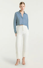 Women Chambray Heatset Patricia Top Medium Blue