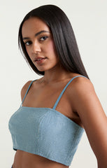 Women Chambray Heatset Nikki Top Medium Blue