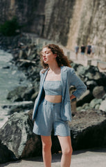 Women Chambray Heatset Nikki Top Medium Blue