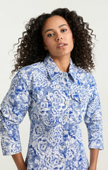 Women Sketchbook Floral Scrunched Canyon Jacket White/Dark Cerulean