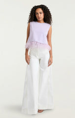 Women Cropped Feather Tee Light Honey Lavender