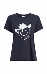 Women Bonjour Y'all Smiley Tee Navy/White