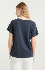 Women Bonjour Y'all Smiley Tee Navy/White