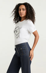 Women Bonjour Y'all Smiley Tee White/Black