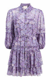 Women Painted Hydrangea Marsea Dress Lilac Wine Multi