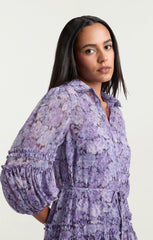 Women Painted Hydrangea Marsea Dress Lilac Wine Multi