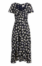 Women Mini Tossed Poppies Isha Dress Navy Multi