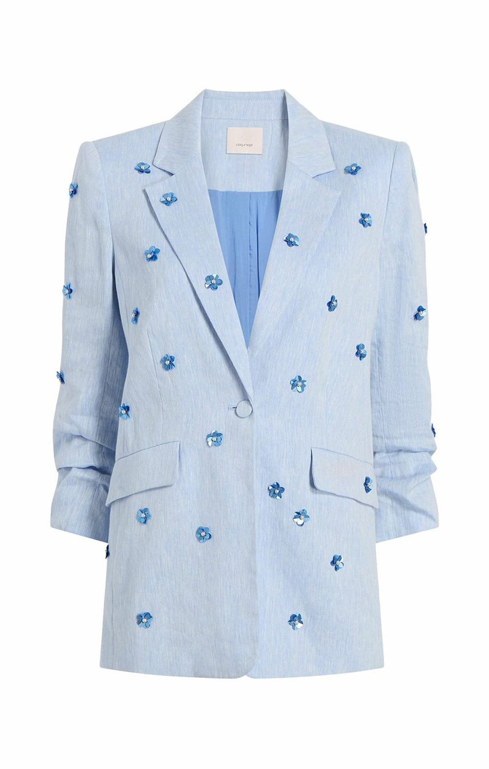 Women Linen Suiting Pearl Ditsy Kylie Blazer Blue Hydrangea