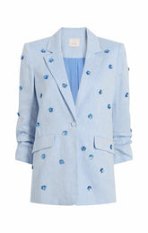 Women Linen Suiting Pearl Ditsy Kylie Blazer Blue Hydrangea