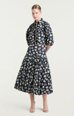 Women Mini Tossed Poppies Ellah Skirt Navy Multi