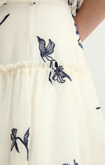 Women Embroidered Ellah Skirt Ivory/Navy