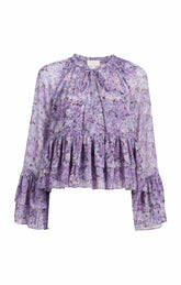 Women Painted Hydrangea Daiya Top Lilac Wine Multi